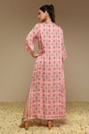 Shop_Neha Gursahani_Pink Satin, Linen Embroidery Round Neck Printed And Hand Long Kurta _at_Aza_Fashions