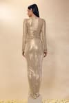 Shop_Neha Gursahani_Gold Lycra High Neck Draped Gown With Resin Bustier _at_Aza_Fashions