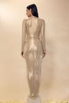 Shop_Neha Gursahani_Gold Lycra High Neck Draped Gown _at_Aza_Fashions