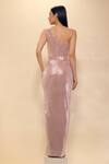 Shop_Neha Gursahani_Pink Lycra One Shoulder Draped Gown With Resin Bodice Plate _at_Aza_Fashions
