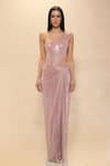 Neha Gursahani_Pink Lycra One Shoulder Draped Gown With Resin Bodice Plate _Online_at_Aza_Fashions