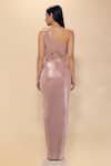 Buy_Neha Gursahani_Pink Lycra One Shoulder Draped Gown With Resin Bodice Plate _Online_at_Aza_Fashions