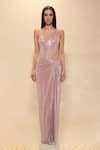 Neha Gursahani_Pink Lycra One Shoulder Draped Gown _Online_at_Aza_Fashions