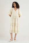 RAAS LIFE_Off White Vegan Silk Lace V-neck Georgia Layered Dress _Online_at_Aza_Fashions