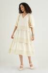 Buy_RAAS LIFE_Off White Vegan Silk Lace V-neck Georgia Layered Dress _at_Aza_Fashions