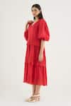 Buy_RAAS LIFE_Red Vegan Silk Lace V-neck Georgia Layered Dress _Online_at_Aza_Fashions