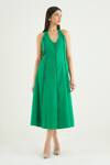 Buy_RAAS LIFE_Green Vegan Silk Beads Halter Neck Imperial Sleeveless Dress _at_Aza_Fashions