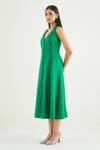 Shop_RAAS LIFE_Green Vegan Silk Beads Halter Neck Imperial Sleeveless Dress _at_Aza_Fashions