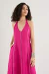 RAAS LIFE_Fuchsia Vegan Silk Beads Halter Neck, Imperial Midi Dress _Online_at_Aza_Fashions