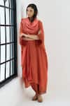 Buy_RAAS LIFE_Rust Cotton, Silk Embroidery V-neck Angelav Kaftan 