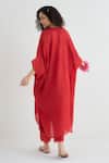 Shop_RAAS LIFE_Red Cotton Satin, Cotton, Vegan Silk Lace V-neck Angela V Kaftan With Pant _at_Aza_Fashions