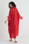Shop_RAAS LIFE_Red Cotton, Silk Embroidery, Lace V-neck Kaftan Kurta _at_Aza_Fashions