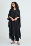 Buy_RAAS LIFE_Black Cotton, , Vegan Lace V-neck Angela V Kaftan And Pant Set _at_Aza_Fashions