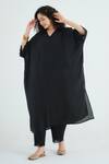 RAAS LIFE_Black Cotton, , Vegan Lace V-neck Angela V Kaftan And Pant Set _Online_at_Aza_Fashions
