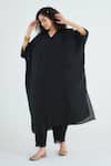 Buy_RAAS LIFE_Black Cotton, , Vegan Lace V-neck Angela Kaftan Set With Ombre Dupatta _Online_at_Aza_Fashions
