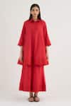 Buy RAAS LIFE Red Vegan Silk Lace Collared Bluebell Work Tunic And Pant Set at Aza Fashions Buy_RAAS LIFE_Red Vegan Silk Lace Collared Bluebell Work Tunic And Pant Set _at_Aza_Fashions