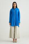 Shop RAAS LIFE Blue Cotton, Silk Beads Collared Daffodil Tunic Online at Aza Fashions Shop_RAAS LIFE_Blue Cotton, Silk Beads Collared Daffodil Tunic _Online_at_Aza_Fashions