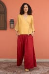 Buy_RAAS LIFE_Yellow Cotton, Silk, Tissue Lace, Sequins Pansy Kaveri Overlap Top And Pant Set _at_Aza_Fashions