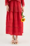 Buy_RAAS LIFE_Red Cotton, , Vegan Lace V-neck Beauty Sleeveless Top Skirt Set _Online_at_Aza_Fashions