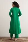 Shop_RAAS LIFE_Green Vegan Silk Lace Mandarin Collar Gloria Pleated Panelled Kurta And Pant Set _at_Aza_Fashions