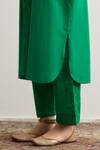 Shop_RAAS LIFE_Green Vegan Silk Lace Mandarin Collar Gloria Pleated Panelled Kurta And Pant Set _Online_at_Aza_Fashions