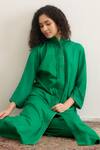 Buy_RAAS LIFE_Green Vegan Silk Lace Mandarin Collar Gloria Pleated Panelled Kurta And Pant Set 