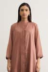 RAAS LIFE_Pink Vegan Silk Mandarin Collar Gloria Pleated Panelled Kurta And Pant Set _Online_at_Aza_Fashions