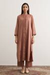 Buy_RAAS LIFE_Pink Vegan Silk Mandarin Collar Gloria Pleated Panelled Kurta And Pant Set _Online_at_Aza_Fashions
