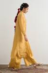 Shop_RAAS LIFE_Yellow Cotton, , Vegan Lace Split V-neck Heer Work Kurta Pant Set _at_Aza_Fashions