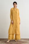 Buy_RAAS LIFE_Yellow Cotton, , Vegan Lace Split V-neck Heer Work Kurta Pant Set _at_Aza_Fashions