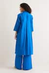 Shop_RAAS LIFE_Blue Vegan Silk Beads V-neck Passion Flower Notched Collar Jacket Pant Set _at_Aza_Fashions