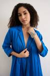 RAAS LIFE_Blue Vegan Silk Beads Notched Neck Passion Flower Collar Jacket _Online_at_Aza_Fashions