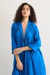 Buy_RAAS LIFE_Blue Vegan Silk Beads Notched Neck Passion Flower Collar Jacket _Online_at_Aza_Fashions