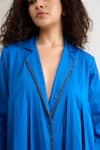 Shop_RAAS LIFE_Blue Vegan Silk Beads Notched Neck Passion Flower Collar Jacket _Online_at_Aza_Fashions