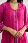 RAAS LIFE_Fuchsia Cotton, Vegan Silk Lace Round Neck Tulip Pleated Kurta Set _Online_at_Aza_Fashions