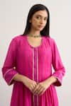 Shop_RAAS LIFE_Fuchsia Cotton, Vegan Silk Lace Round Neck Tulip Pleated Kurta Set _Online_at_Aza_Fashions