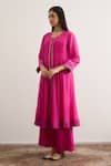Buy_RAAS LIFE_Fuchsia Cotton, Silk Lace Round Neck Tulip Pleated Kurta _at_Aza_Fashions