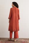 Shop_RAAS LIFE_Rust Cotton, Silk Lace Round Neck Tulip Pleated Kurta _at_Aza_Fashions