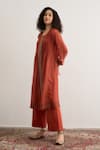 Shop_RAAS LIFE_Rust Cotton, Silk Lace Round Neck Tulip Pleated Kurta _Online_at_Aza_Fashions