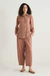 Buy_RAAS LIFE_Pink Cotton, , Vegan Ginger Embellished Placket Shirt And Pant Set _at_Aza_Fashions