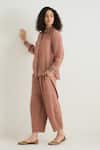 Buy_RAAS LIFE_Pink Cotton, , Vegan Ginger Embellished Placket Shirt And Pant Set _Online_at_Aza_Fashions