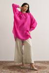 Buy_RAAS LIFE_Fuchsia Cotton, Silk, Tissue Mandarin Collar Salvia High Low Top Pant Set _at_Aza_Fashions