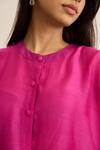 RAAS LIFE_Fuchsia Cotton, Silk, Tissue Mandarin Collar Salvia High Low Top Pant Set _at_Aza_Fashions