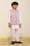 Buy_Neha Gursahani_Pink Satin, Silk Printed Modi Bundi Kurta Set For Boys _at_Aza_Fashions