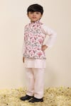 Buy_Neha Gursahani_Pink Satin, Silk Printed Modi Bundi Kurta Set For Boys _Online_at_Aza_Fashions