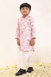 Shop_Neha Gursahani_Pink Satin, Linen, Silk Printed Kurta And Narrow Pant Set _at_Aza_Fashions