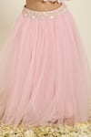 Neha Gursahani_Pink Tulle, Satin Embroidery, Pearls Cape And Poofy Lehenga Set _Online_at_Aza_Fashions