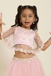 Buy_Neha Gursahani_Pink Tulle, Satin Embroidery, Pearls Cape And Poofy Lehenga Set _Online_at_Aza_Fashions