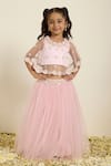 Shop_Neha Gursahani_Pink Tulle, Satin Embroidery, Pearls Cape And Poofy Lehenga Set _Online_at_Aza_Fashions