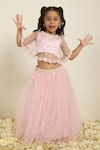 Buy_Neha Gursahani_Pink Tulle, Satin Embroidery, Pearls Cape And Poofy Lehenga Set _at_Aza_Fashions